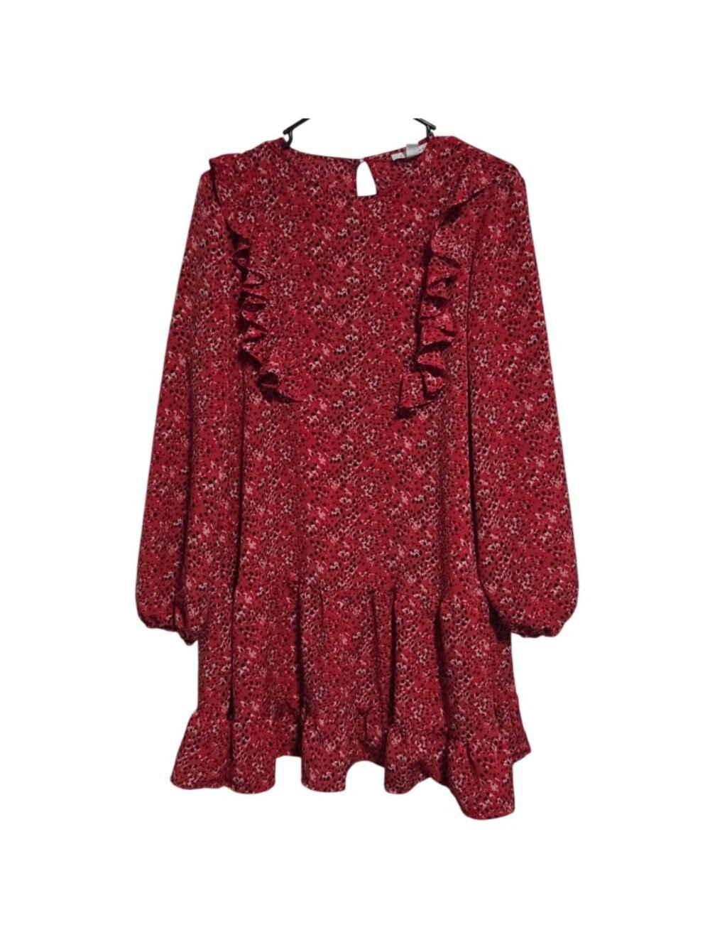Topshop Mini Dress Size 8 Red Floral Long Sleeve Ruffle Cottagecore Prairie